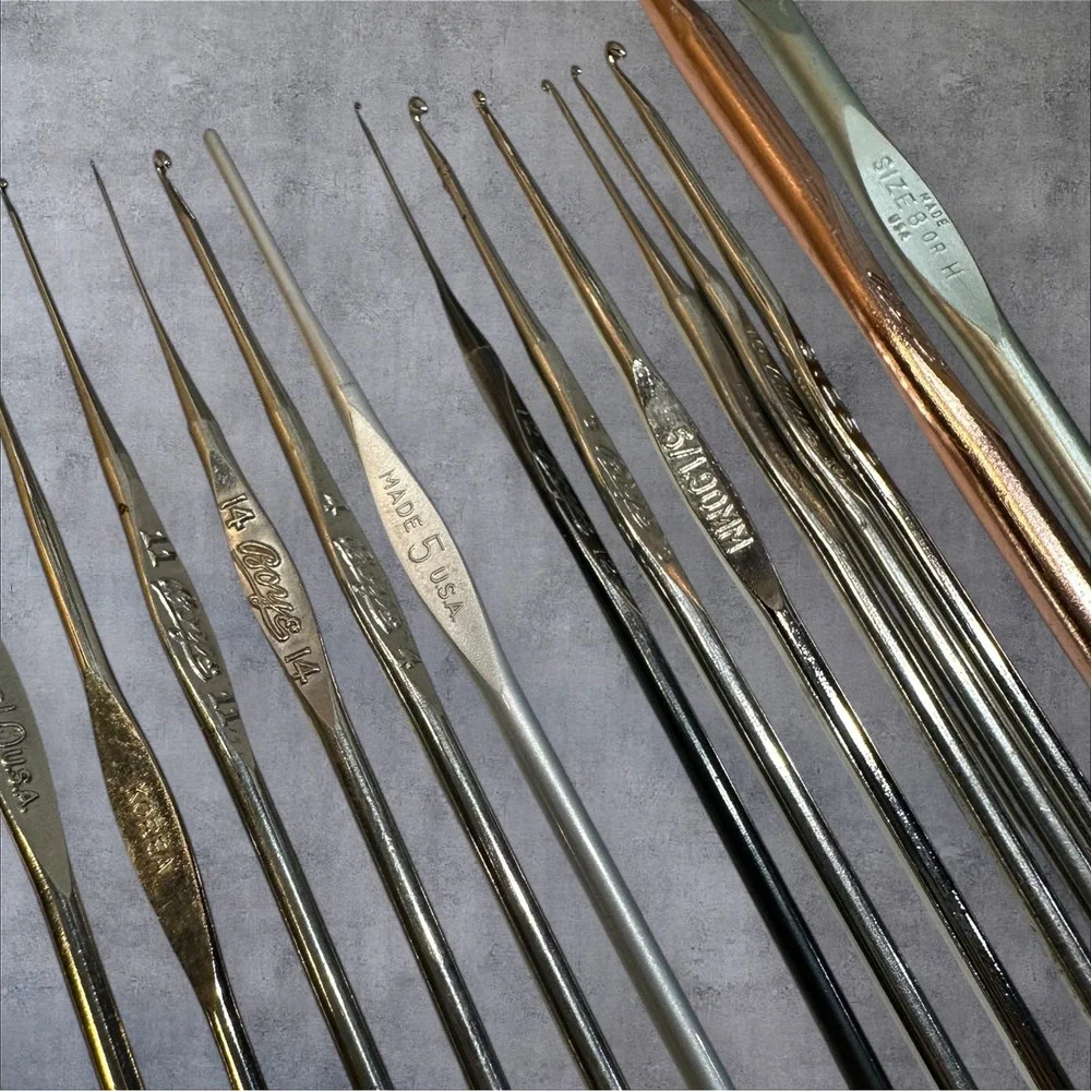 Vtg L'Oreal & Boye & Susan Bates Mixed Steel Metal Lace‎ Crochet Lace Hooks Lot